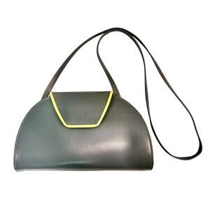 Jacques Vert Vintage 80s Gray Leather Neon Trim Crossbody Shoulder Clutch